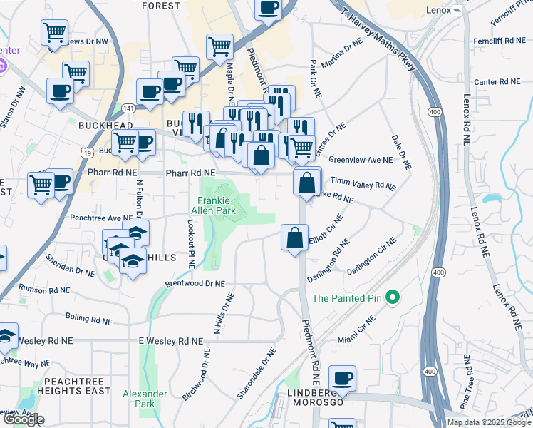 map of restaurants, bars, coffee shops, grocery stores, and more near 2953 Hardman Court Northeast in Atlanta