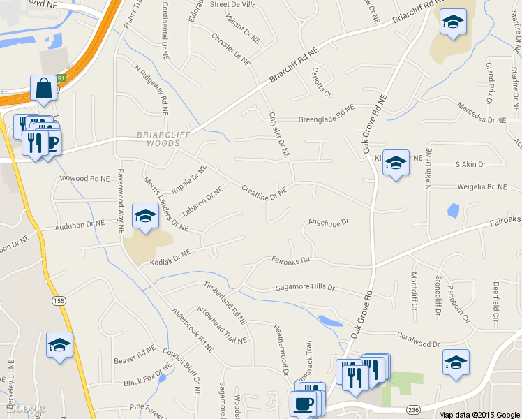 map of restaurants, bars, coffee shops, grocery stores, and more near 1802 Crestline Court Northeast in Atlanta