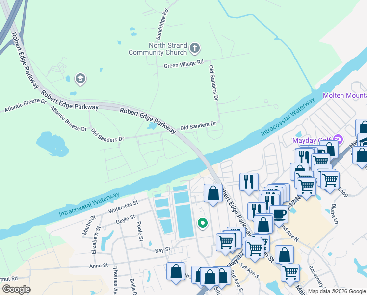 map of restaurants, bars, coffee shops, grocery stores, and more near 2325 Old Sanders Drive in Little River