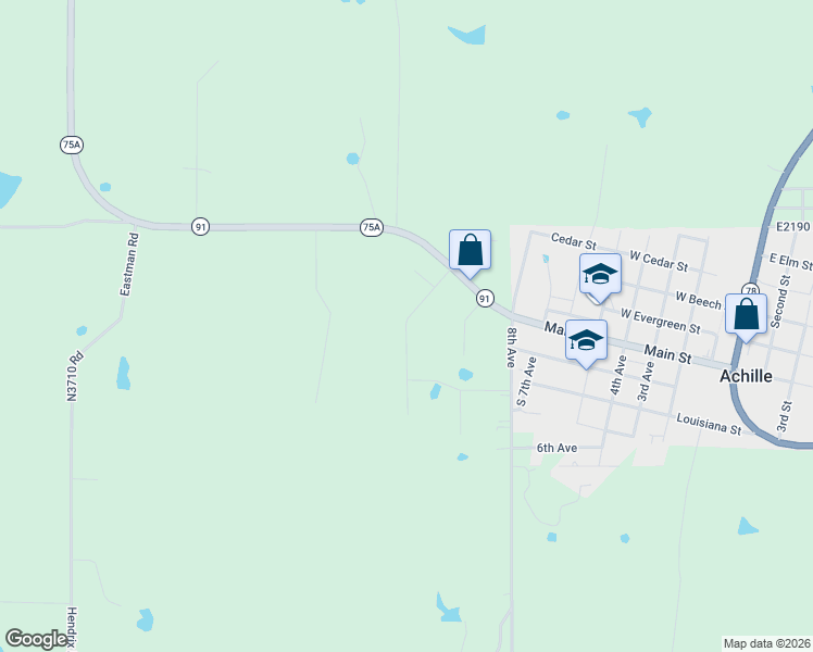 map of restaurants, bars, coffee shops, grocery stores, and more near Blessings Way in Bryan County