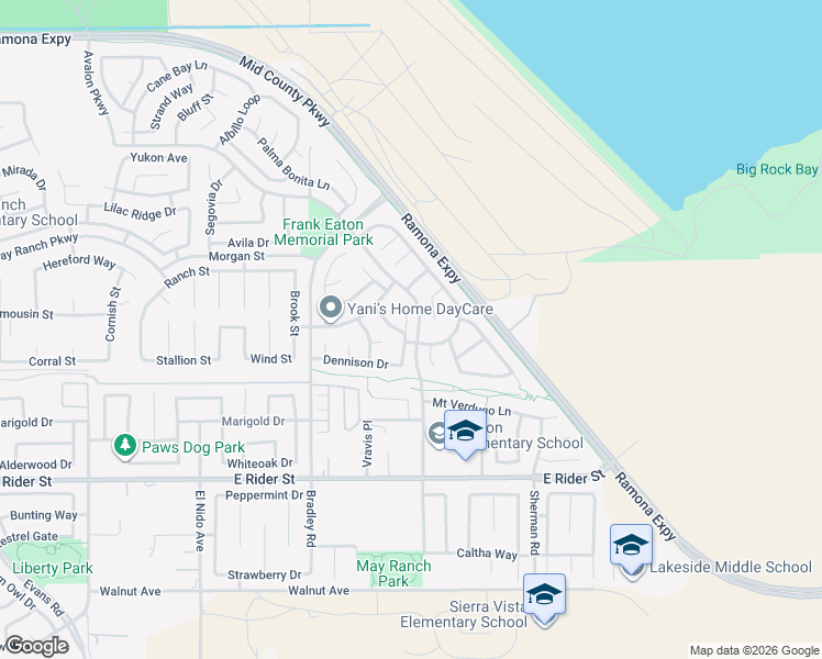 map of restaurants, bars, coffee shops, grocery stores, and more near 3621 Saint Austell Way in Perris