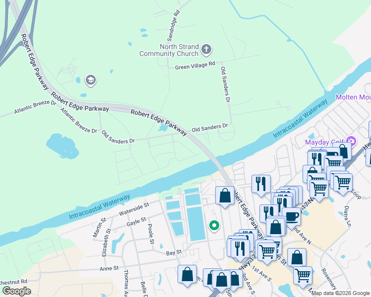 map of restaurants, bars, coffee shops, grocery stores, and more near Robert Edge Parkway in Little River