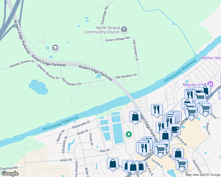 map of restaurants, bars, coffee shops, grocery stores, and more near Robert Edge Parkway in Little River