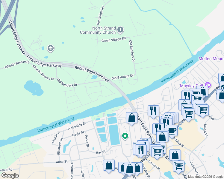 map of restaurants, bars, coffee shops, grocery stores, and more near Robert Edge Parkway in Little River