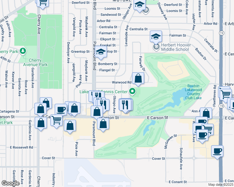 map of restaurants, bars, coffee shops, grocery stores, and more near 4229 Levelside Avenue in Lakewood