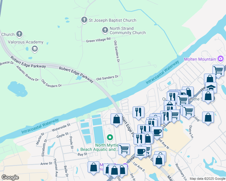 map of restaurants, bars, coffee shops, grocery stores, and more near Robert Edge Parkway in Little River