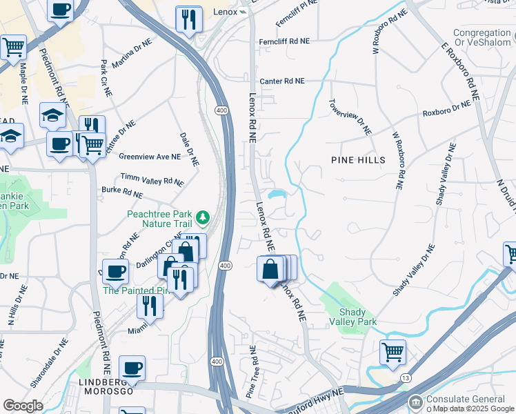map of restaurants, bars, coffee shops, grocery stores, and more near 852 Embassy Court Northeast in Atlanta