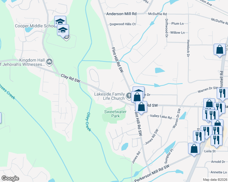map of restaurants, bars, coffee shops, grocery stores, and more near 4921 Jocks Lane in Austell