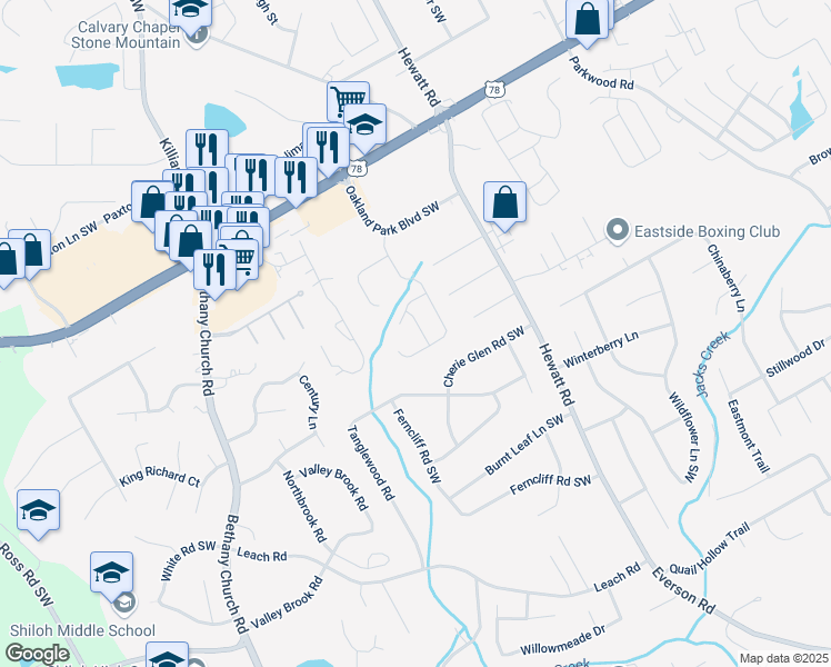 map of restaurants, bars, coffee shops, grocery stores, and more near 2259 Ligney Creek Lane in Snellville