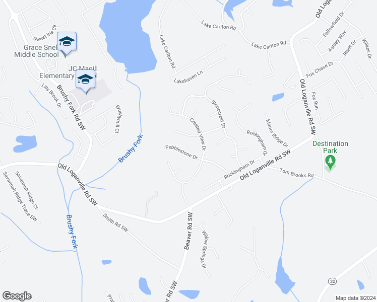 map of restaurants, bars, coffee shops, grocery stores, and more near 321 Pebblestone Drive in Loganville