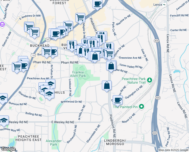 map of restaurants, bars, coffee shops, grocery stores, and more near 2961 Hardman Court Northeast in Atlanta
