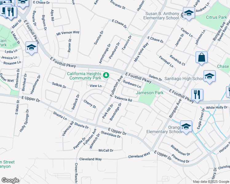 map of restaurants, bars, coffee shops, grocery stores, and more near 3446 Evening Star Circle in Corona
