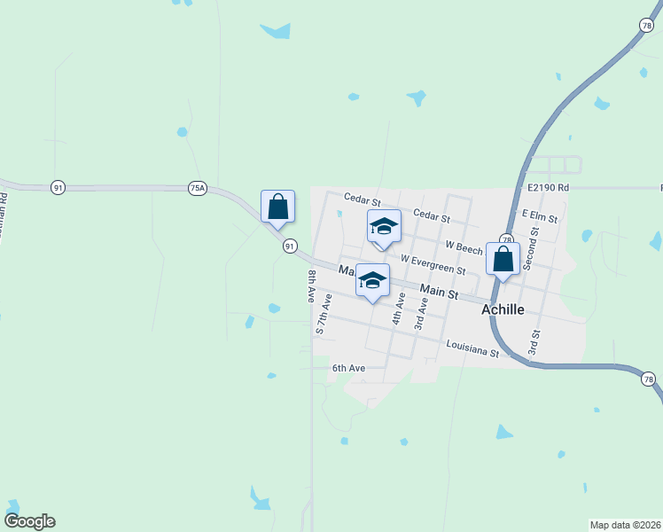 map of restaurants, bars, coffee shops, grocery stores, and more near 108 8th Avenue in Durant