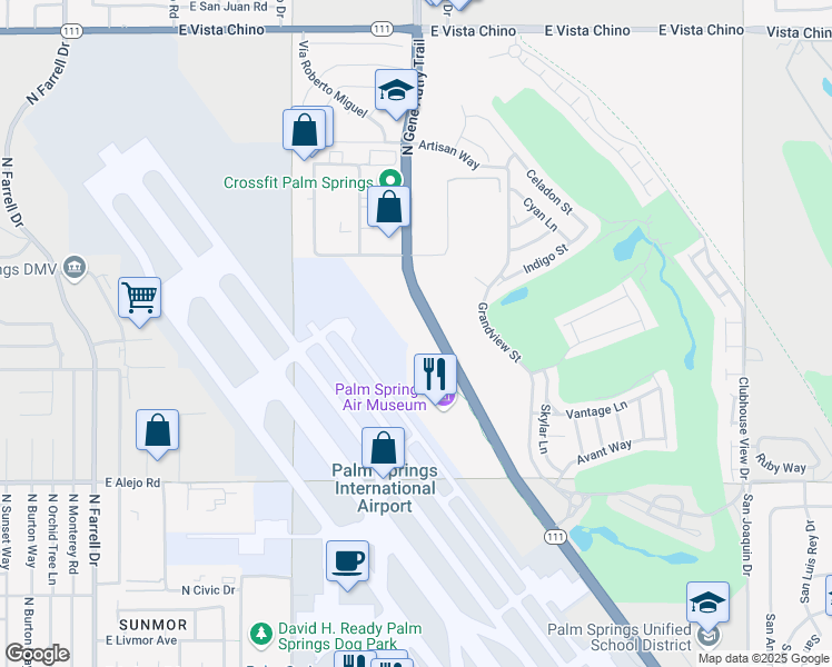 map of restaurants, bars, coffee shops, grocery stores, and more near 745 North Gene Autry Trail in Palm Springs