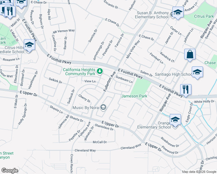 map of restaurants, bars, coffee shops, grocery stores, and more near 3446 Evening Star Circle in Corona