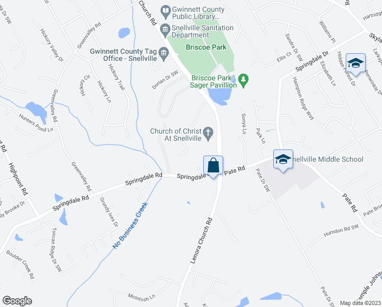 map of restaurants, bars, coffee shops, grocery stores, and more near 3034 Parkside Court in Snellville