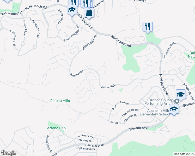 map of restaurants, bars, coffee shops, grocery stores, and more near 6220 Garnet Circle in Anaheim