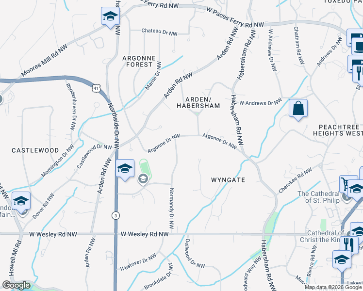 map of restaurants, bars, coffee shops, grocery stores, and more near 440 Argonne Drive Northwest in Atlanta