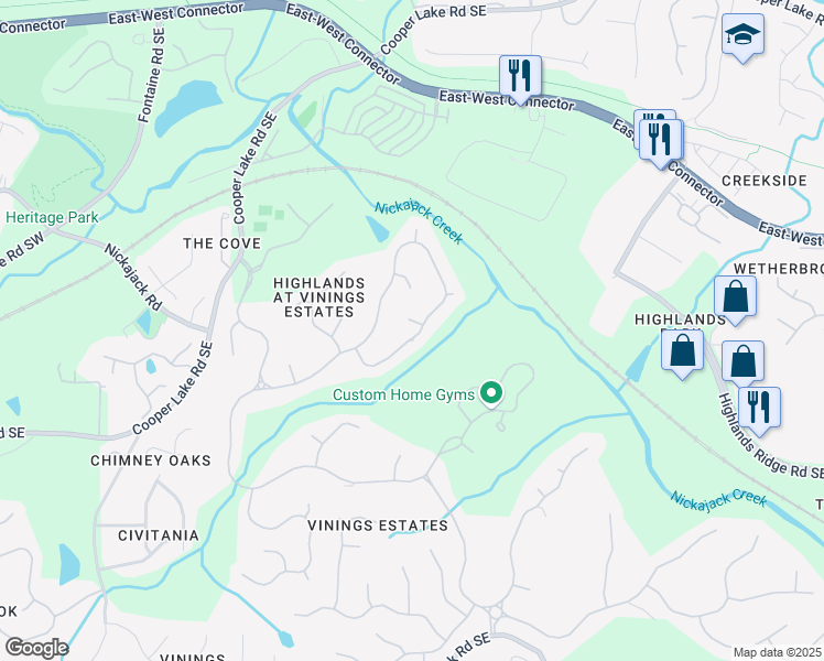 map of restaurants, bars, coffee shops, grocery stores, and more near 772 Vinings Estates Drive Southeast in Mableton