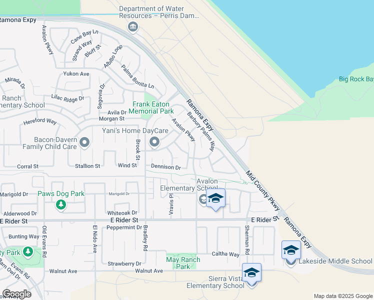 map of restaurants, bars, coffee shops, grocery stores, and more near 1756 Dobell Street in Perris
