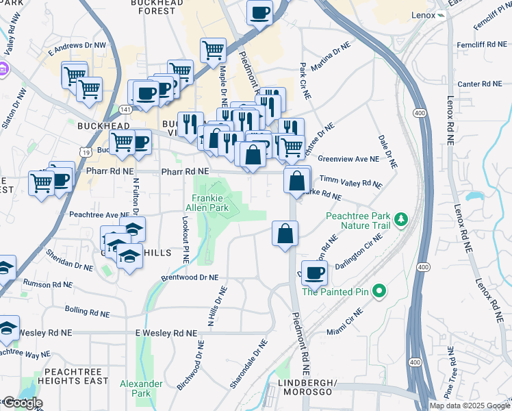 map of restaurants, bars, coffee shops, grocery stores, and more near 2953 Hardman Court Northeast in Atlanta