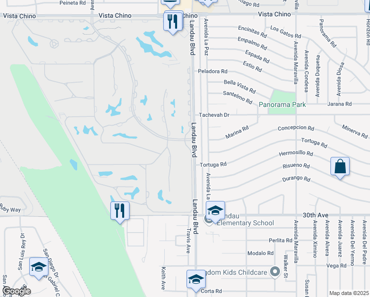 map of restaurants, bars, coffee shops, grocery stores, and more near 29379 East Trancas Drive in Cathedral City