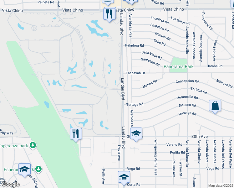 map of restaurants, bars, coffee shops, grocery stores, and more near 29379 East Trancas Drive in Cathedral City