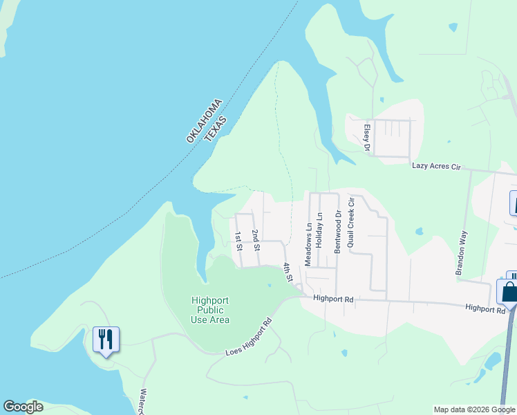 map of restaurants, bars, coffee shops, grocery stores, and more near 174 2nd Street in Pottsboro