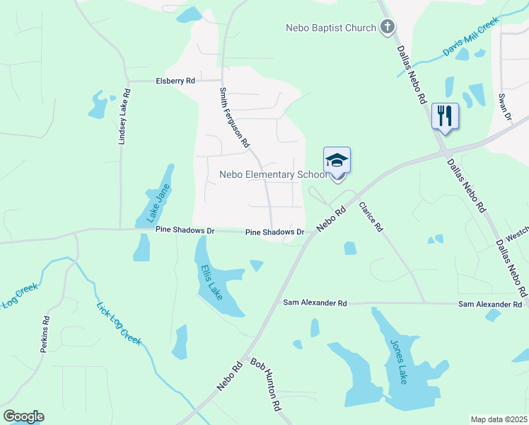 map of restaurants, bars, coffee shops, grocery stores, and more near 1270 Smith Ferguson Road in Dallas