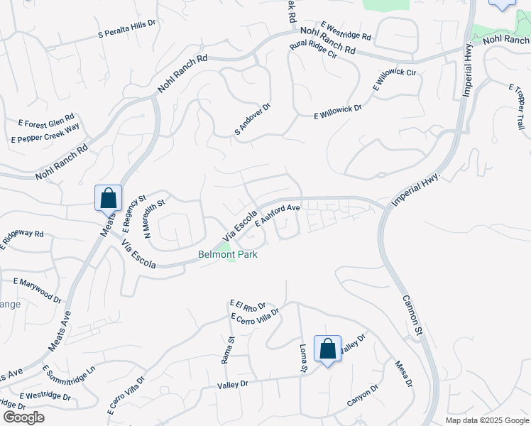 map of restaurants, bars, coffee shops, grocery stores, and more near 4739 East Ashford Avenue in Orange