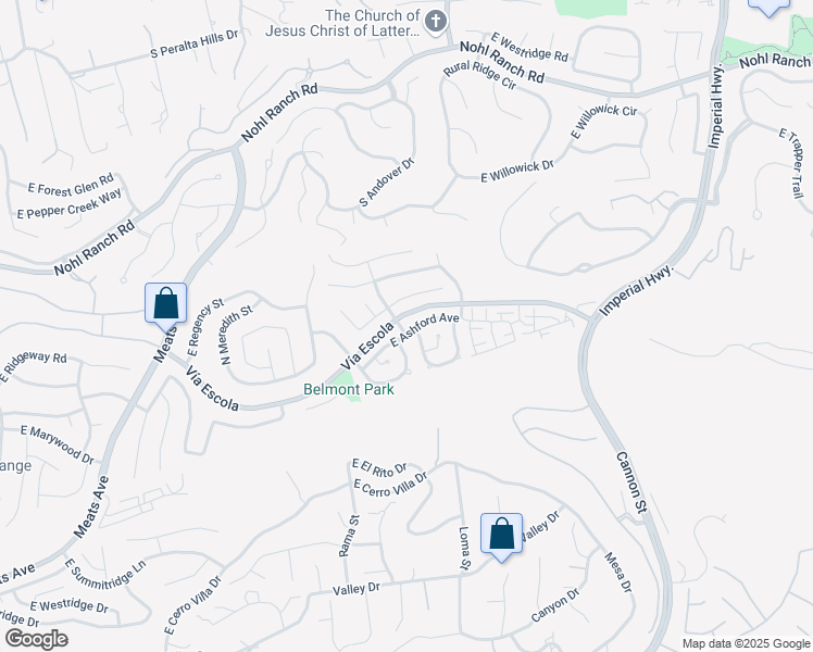 map of restaurants, bars, coffee shops, grocery stores, and more near 4739 East Ashford Avenue in Orange