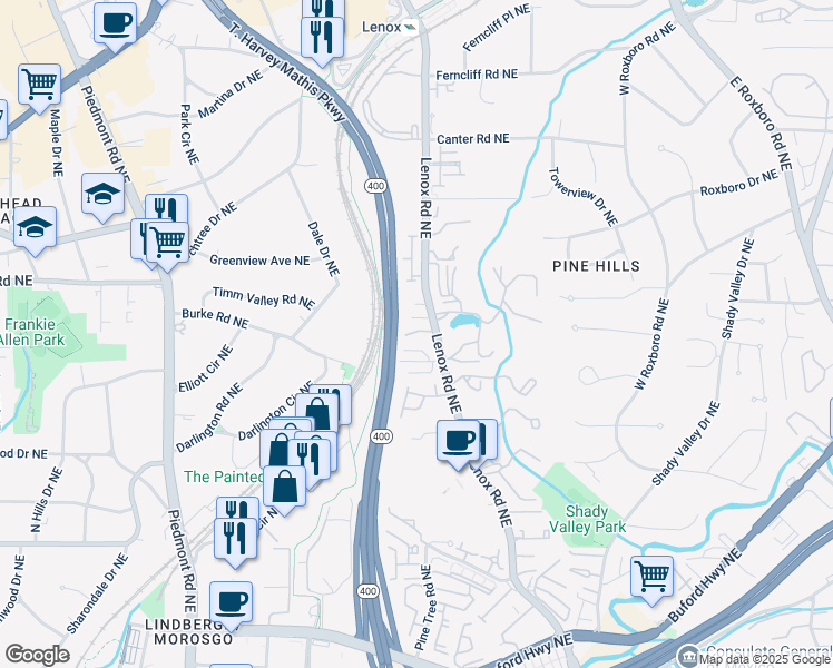 map of restaurants, bars, coffee shops, grocery stores, and more near 852 Embassy Court Northeast in Atlanta