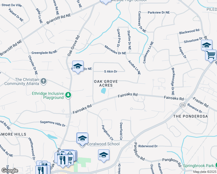 map of restaurants, bars, coffee shops, grocery stores, and more near 1810 Fair Oaks Place in Decatur
