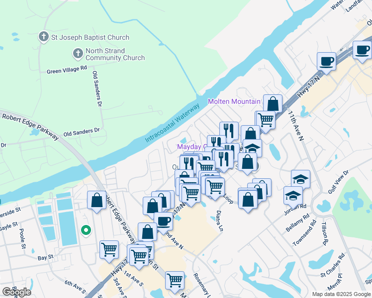 map of restaurants, bars, coffee shops, grocery stores, and more near 4421A Plantation Harbour Drive in Little River
