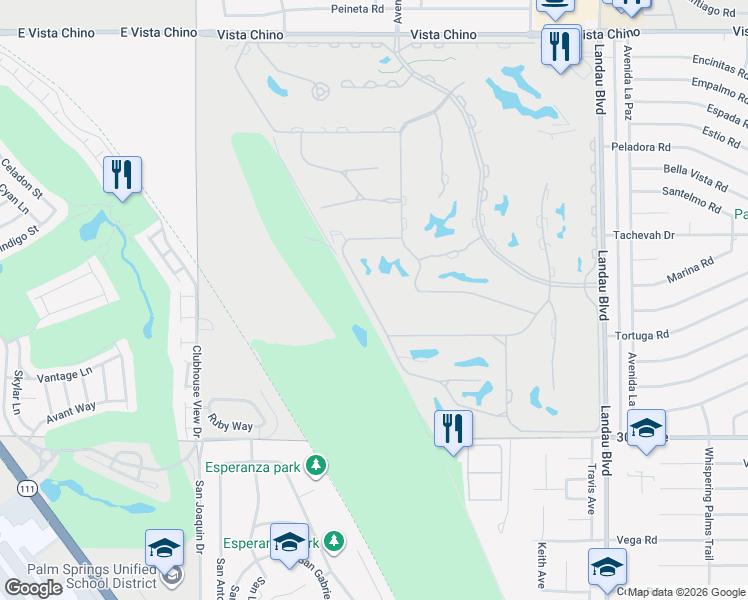 map of restaurants, bars, coffee shops, grocery stores, and more near 29270 West Laguna Drive in Cathedral City