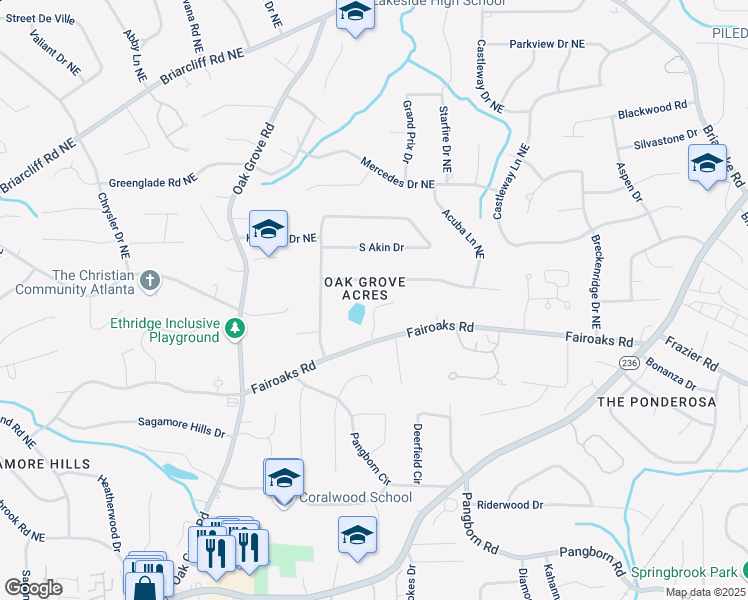 map of restaurants, bars, coffee shops, grocery stores, and more near 1810 Fair Oaks Place in Decatur