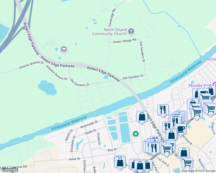map of restaurants, bars, coffee shops, grocery stores, and more near 2360 Old Sanders Drive in Little River