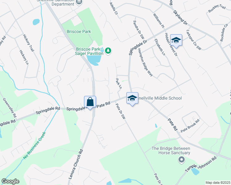map of restaurants, bars, coffee shops, grocery stores, and more near 3137 Park Lane in Snellville