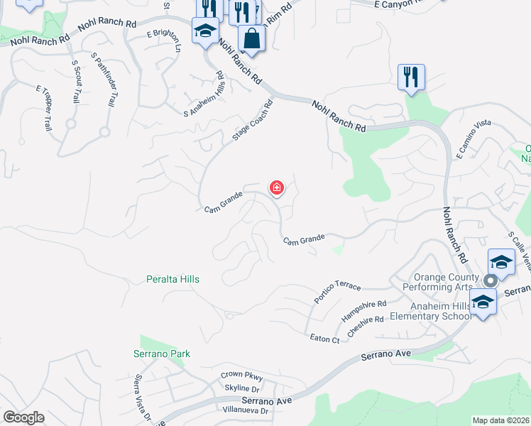 map of restaurants, bars, coffee shops, grocery stores, and more near 6220 Garnet Circle in Anaheim
