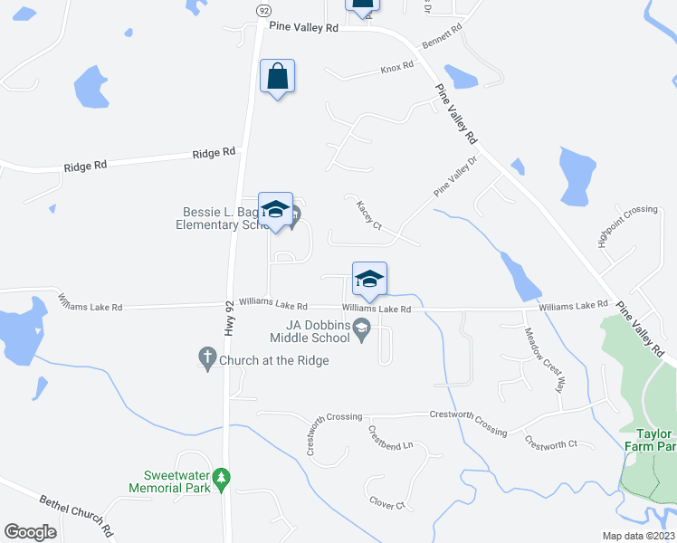 map of restaurants, bars, coffee shops, grocery stores, and more near 47 Thorntree Pass in Powder Springs