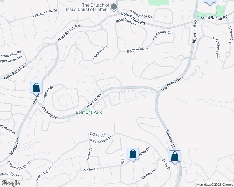 map of restaurants, bars, coffee shops, grocery stores, and more near 4920 East Ashford Avenue in Orange