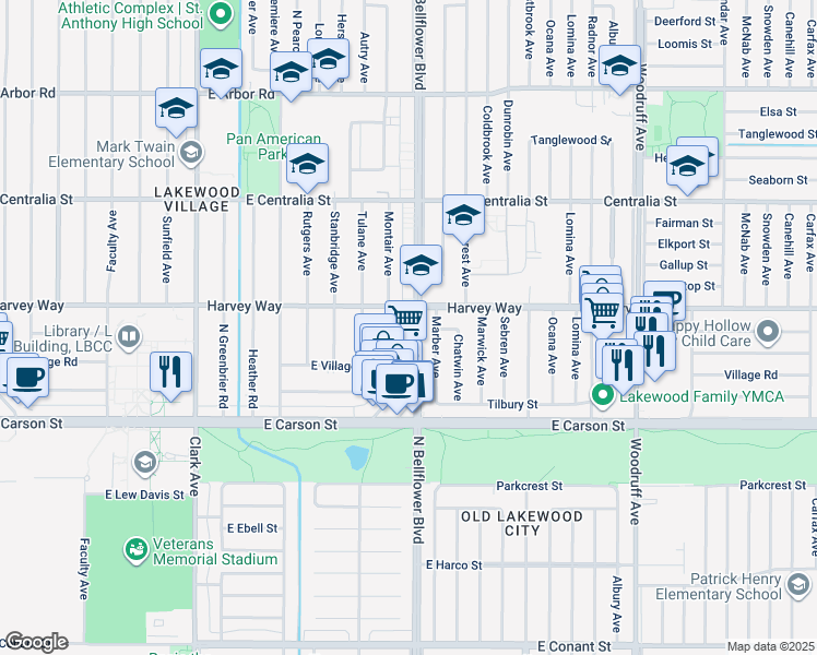 map of restaurants, bars, coffee shops, grocery stores, and more near 4243 Marber Avenue in Lakewood