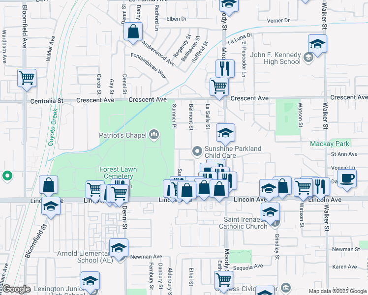 map of restaurants, bars, coffee shops, grocery stores, and more near 4801 Merten Avenue in Cypress