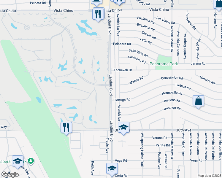 map of restaurants, bars, coffee shops, grocery stores, and more near Landau Boulevard in Cathedral City