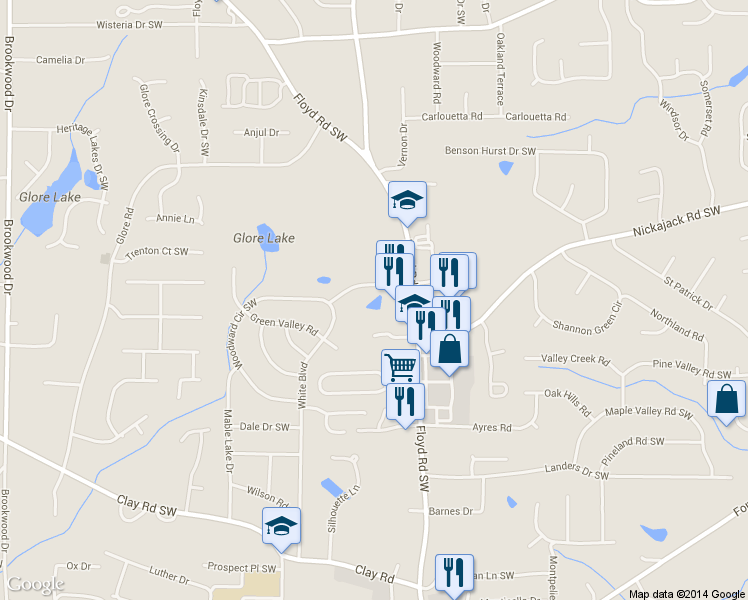 map of restaurants, bars, coffee shops, grocery stores, and more near 4915 White Boulevard in Mableton