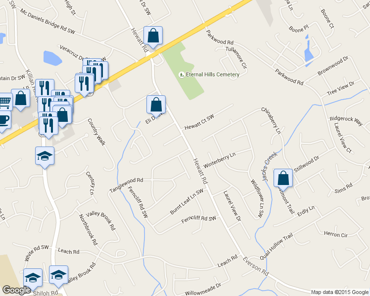 map of restaurants, bars, coffee shops, grocery stores, and more near 2419 Hewatt Road in Snellville