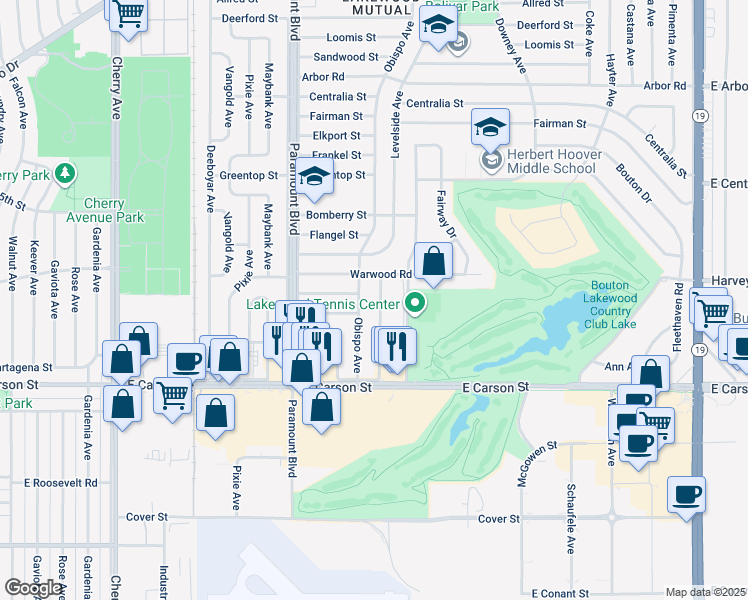 map of restaurants, bars, coffee shops, grocery stores, and more near 4229 Levelside Avenue in Lakewood