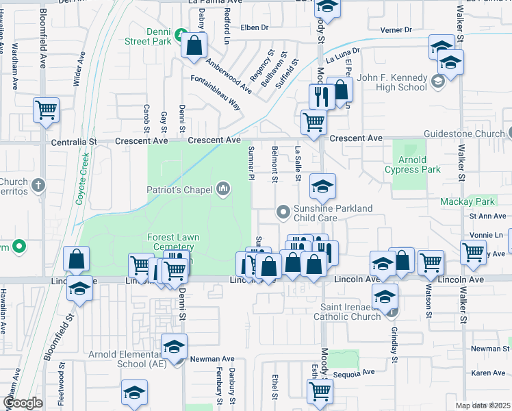 map of restaurants, bars, coffee shops, grocery stores, and more near 8736 Sumner Place in Cypress