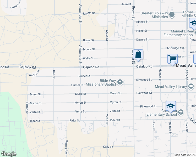 map of restaurants, bars, coffee shops, grocery stores, and more near 20705 Souder Street in Perris