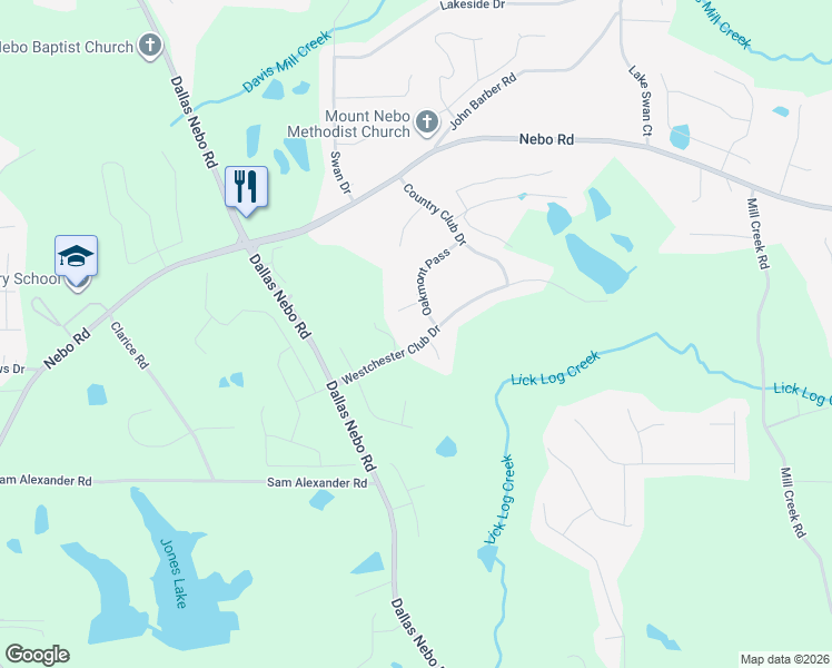 map of restaurants, bars, coffee shops, grocery stores, and more near 215 Westchester Club Drive in Hiram